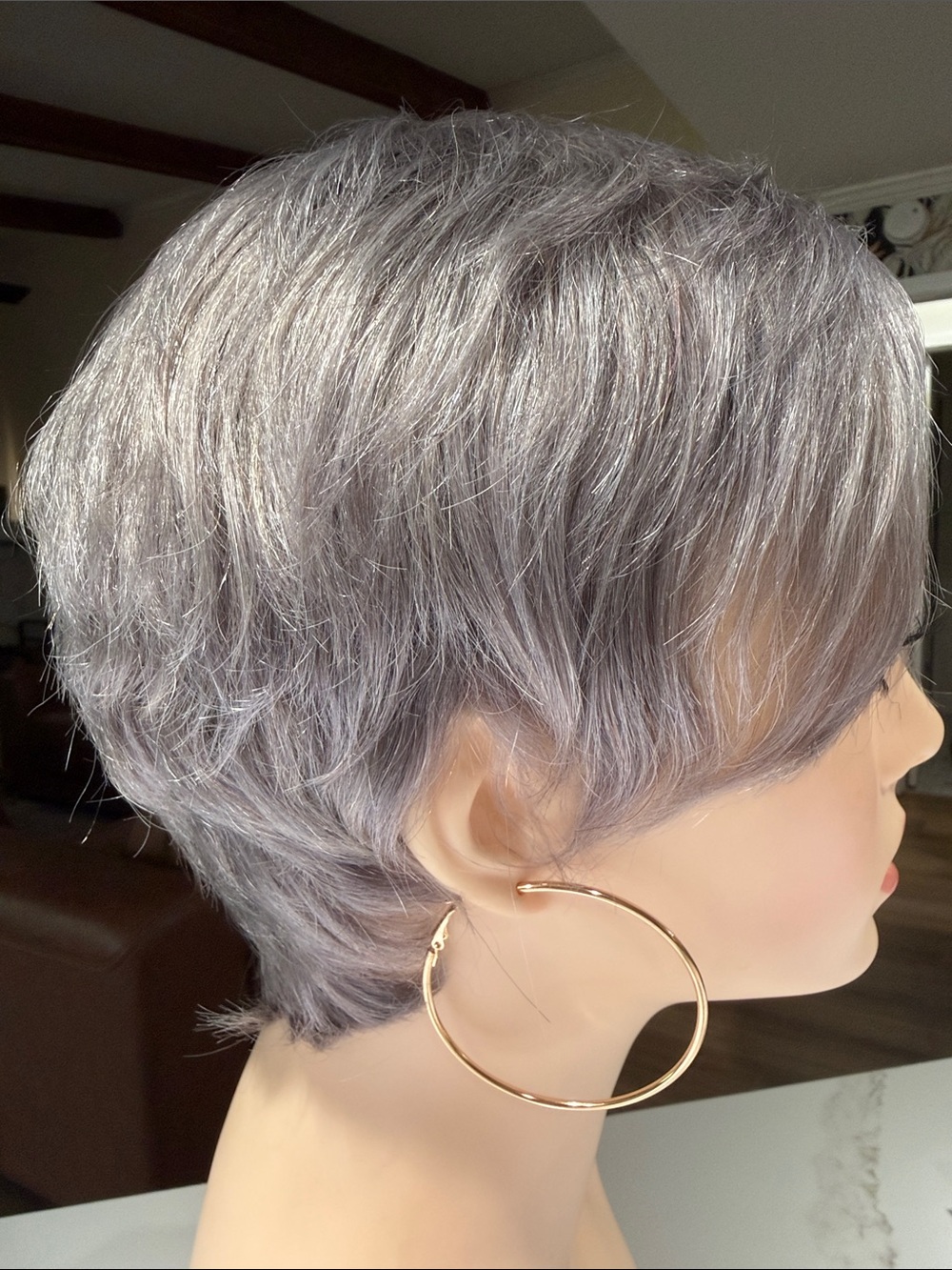 💯% HUMAN Hair Short Pixie Wig in Silver Gray -